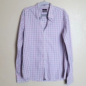 Untuckit Medium Wrinkle Free White Blue Pink plaid long sleeve Button front